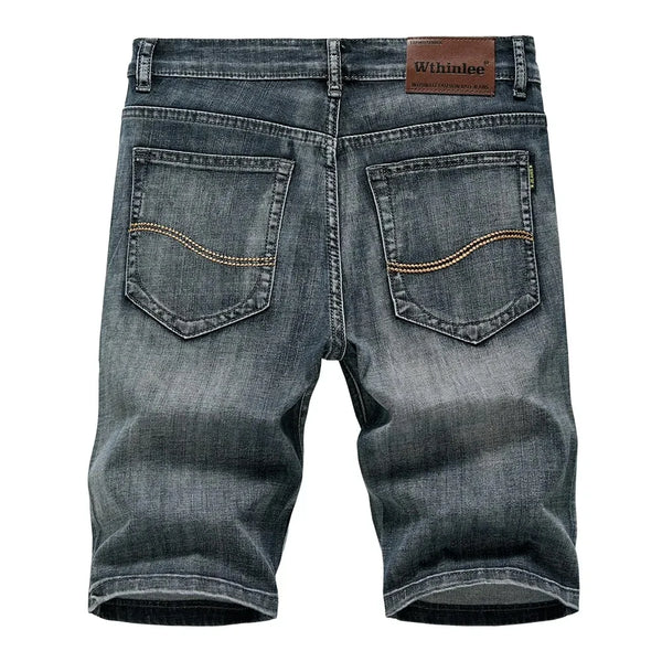 Summer Classic Shorts Jeans Men Denim Pants Straight Stretch Casual Cool  Thin Knee Length Blue Fashion Brand Daily Trousers