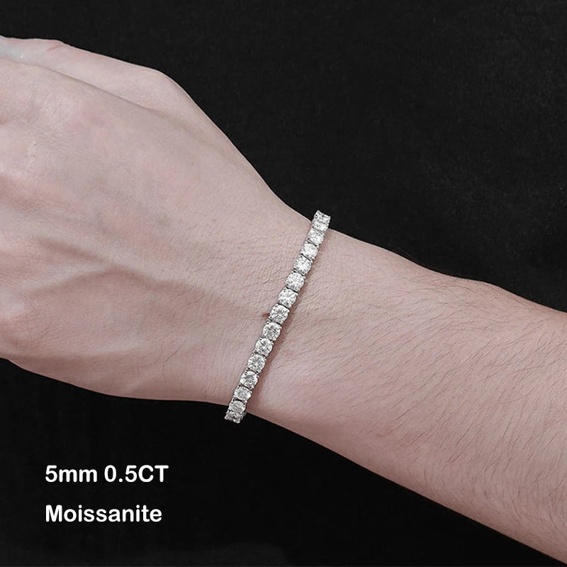 EWYA 925 Sterling Silver Moissanite Bracelet 0.1ct 3mm D VVS1 Diamond with GRA for Women Sparkling Wedding Party Fine Jewelry