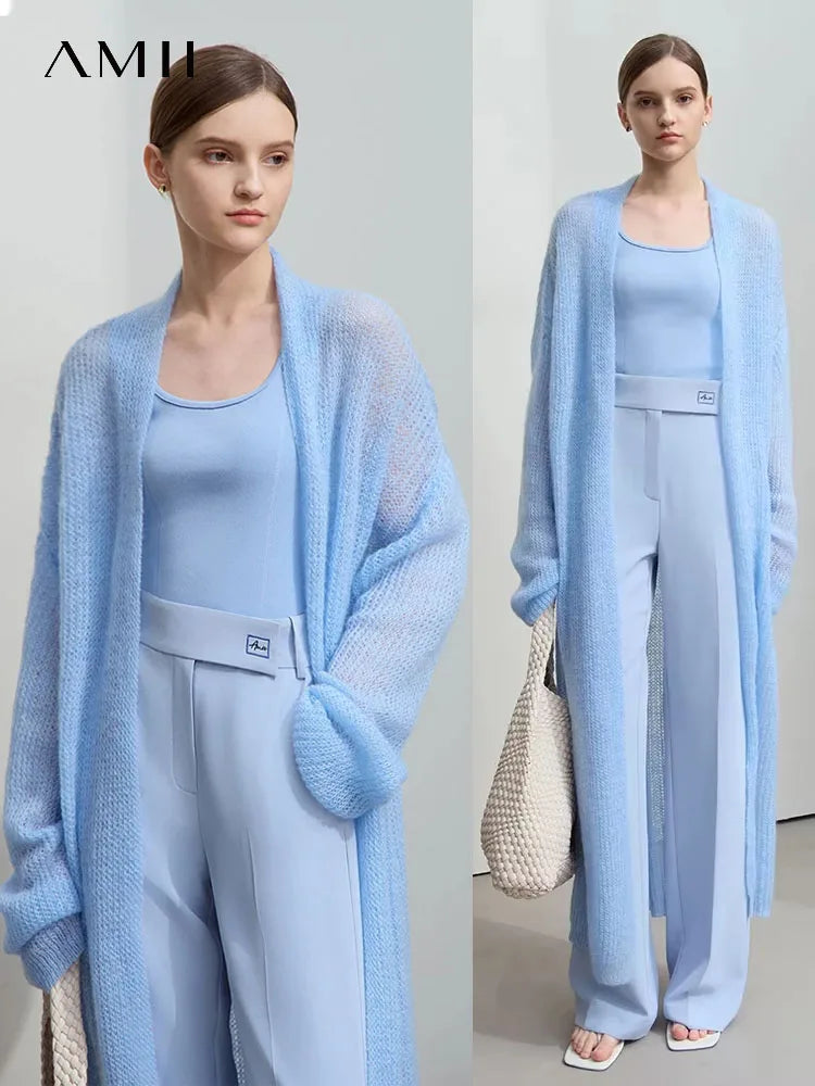 AMII Minimalist Long Sweater Cardigan For Women 2025 Spring New Casual Office Lady Knitted Coats Loose Female Cardigan 12551045