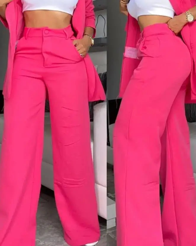 Women's Urban Suits 2025 Spring/Summer Latest Elegant Notched Collar Blazer Long sleeved Coat&Pocket Design Button Pants Set