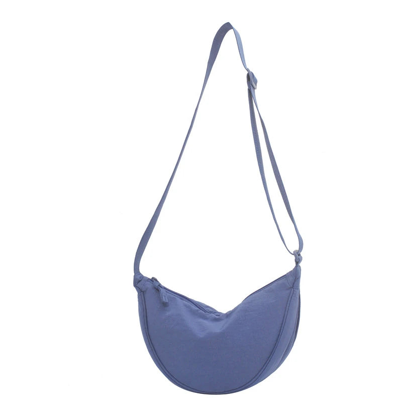 Solid Color Women's Portable Shoulder Bag Simple Female Nylon Cloth Padded Crossbody Bags Travel Purse Handbags Messenger Bag