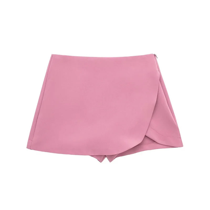 TRAF 2024 Black Mini Skirt Shorts Woman Fashion Asymmetric Skort For Women High Waist Short Skirts Woman Summer Casual Shorts