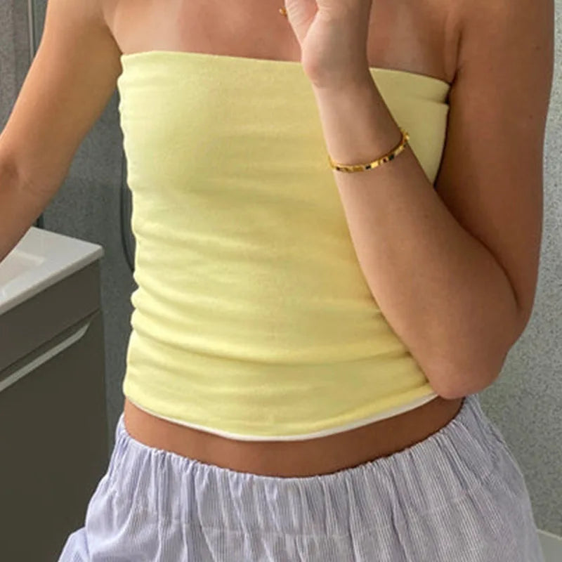 Women Cropped Tube Tops Strapless Off Shoulder Backless Short Tank Summer Party Club Striped/Solid Mini Vest 2024 New