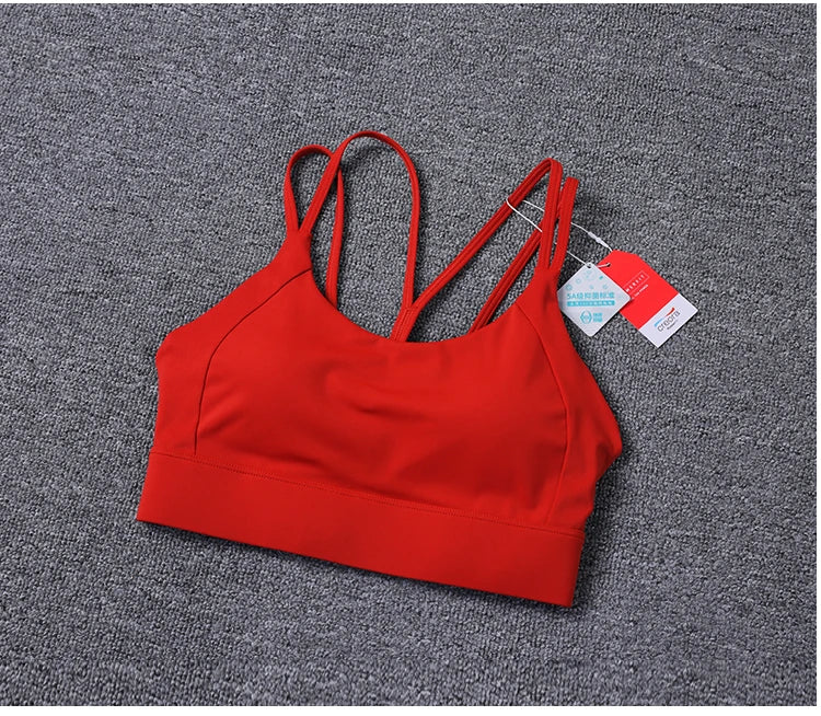 New Women's Sports Bra Padded Without Bones Cross Back Fitness Busty Underwear High Support Impact Running Gym Vest Yoga Bras