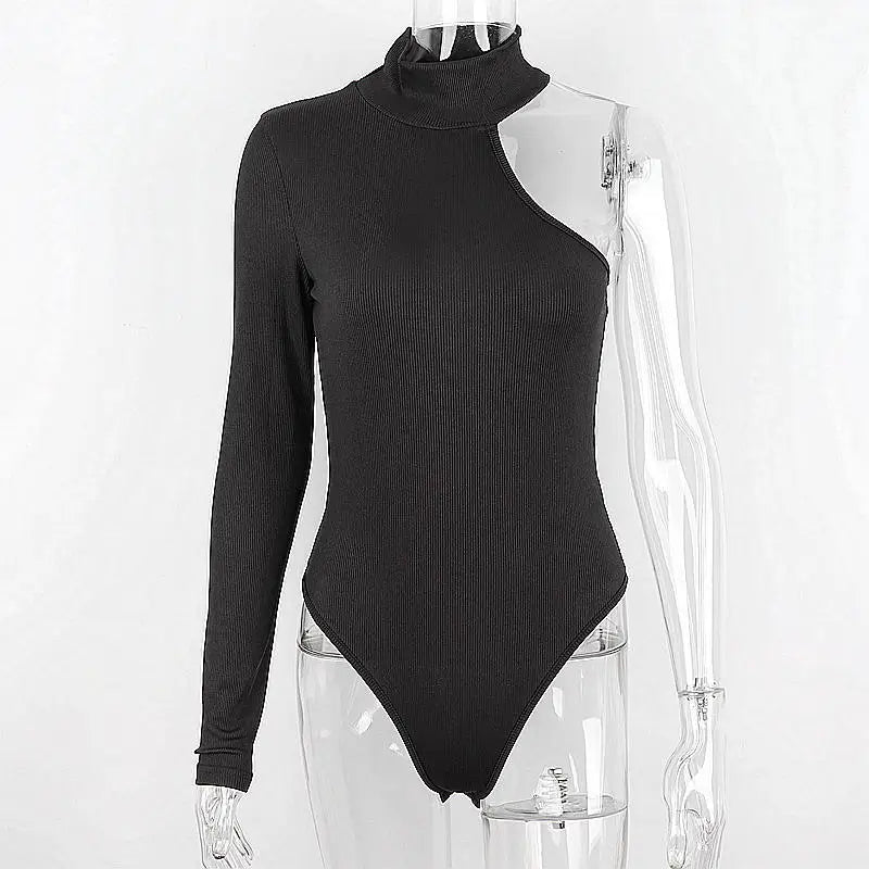 WhereMery French Women's Sexy Off Shoulder Small High neck Long Sleeve Jumpsuit Spring Hot Girl Slimming Irregular Chic T-shirts