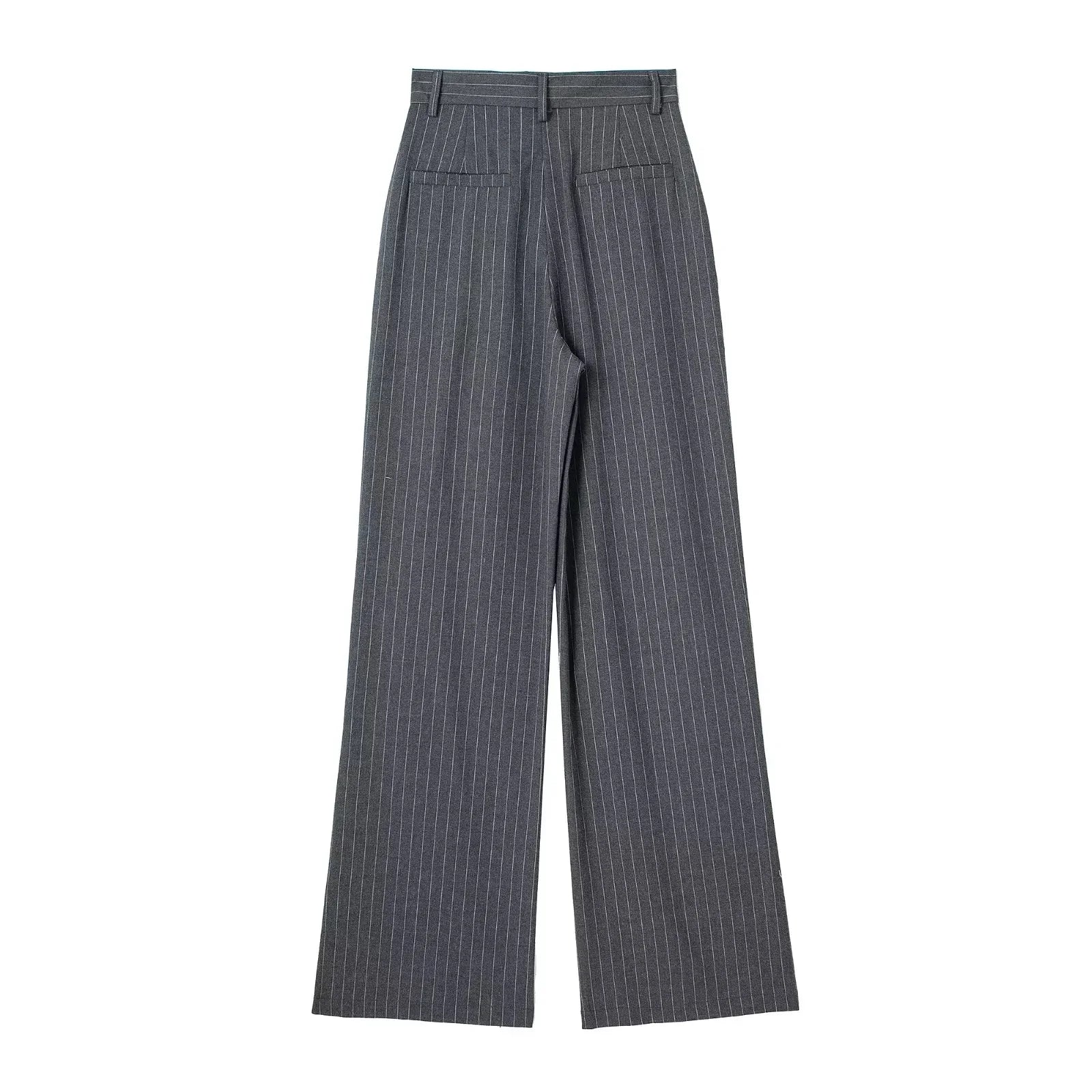 TRAF Women's Formal Pants Office Wear Women Striped Grey Black Pants Woman High Waist Baggy Suit Pants Casual Wide Leg Trousers