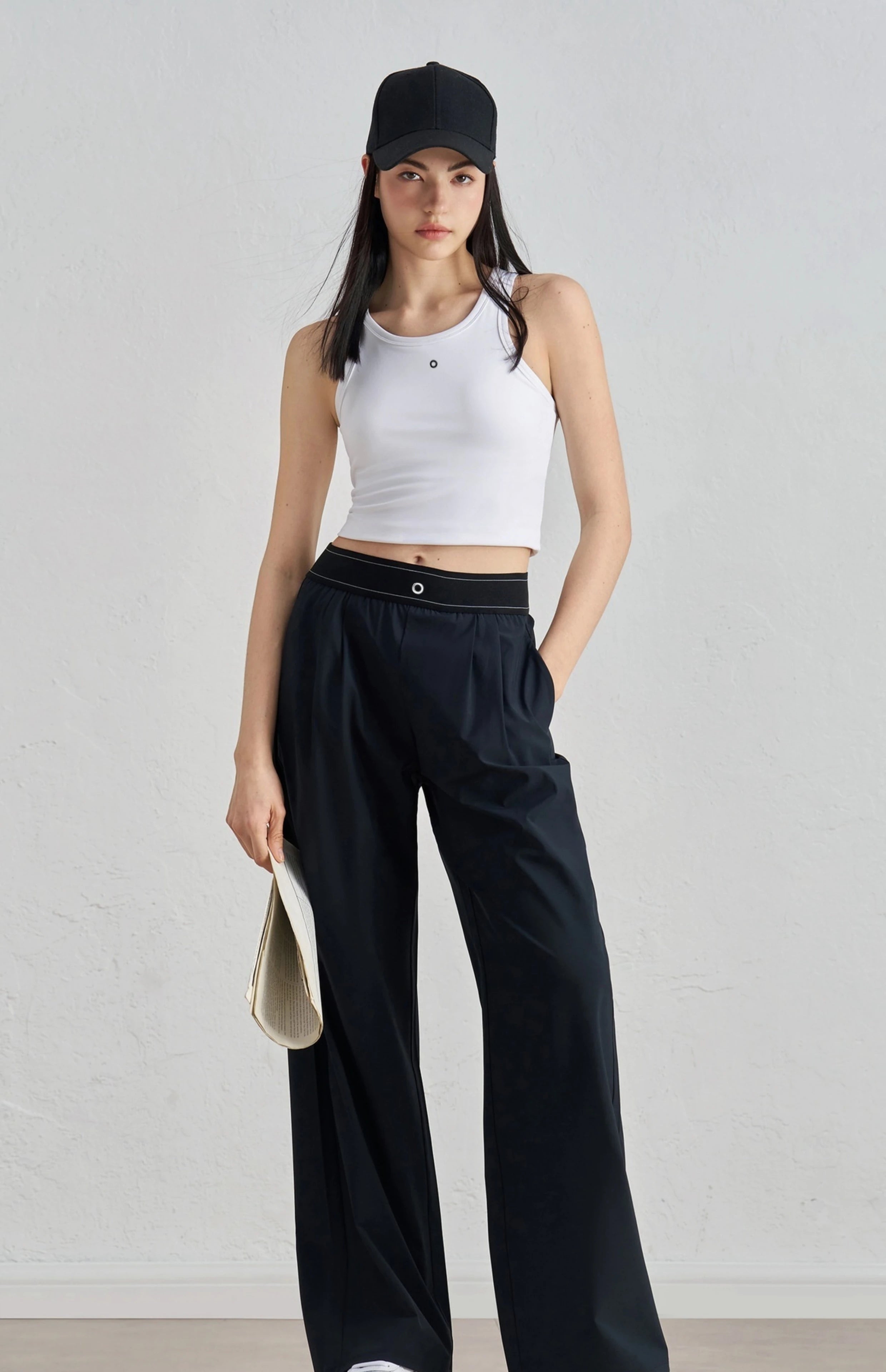 New Sports Yoga Wide Leg Pants Women Summer Elastic Waist Quick Drying Straight Pants Fitness Casual Solid Black Trousers Female