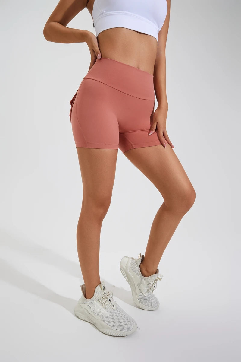 QINACTIVE Yoga Shorts for Women Pocket Scrunched Butt Gym Leggings High Waist Push Up Tights Sexy Booty Sports Shorts Fitness