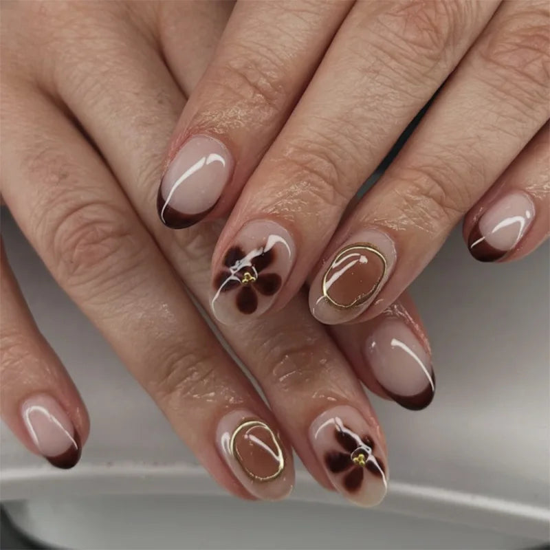 24Pcs False Nails Spicy Girl Silver Bow with Diamond Fake Nails with Glue Almond Press on Nails Black Cool Y2k Almond Nail Set