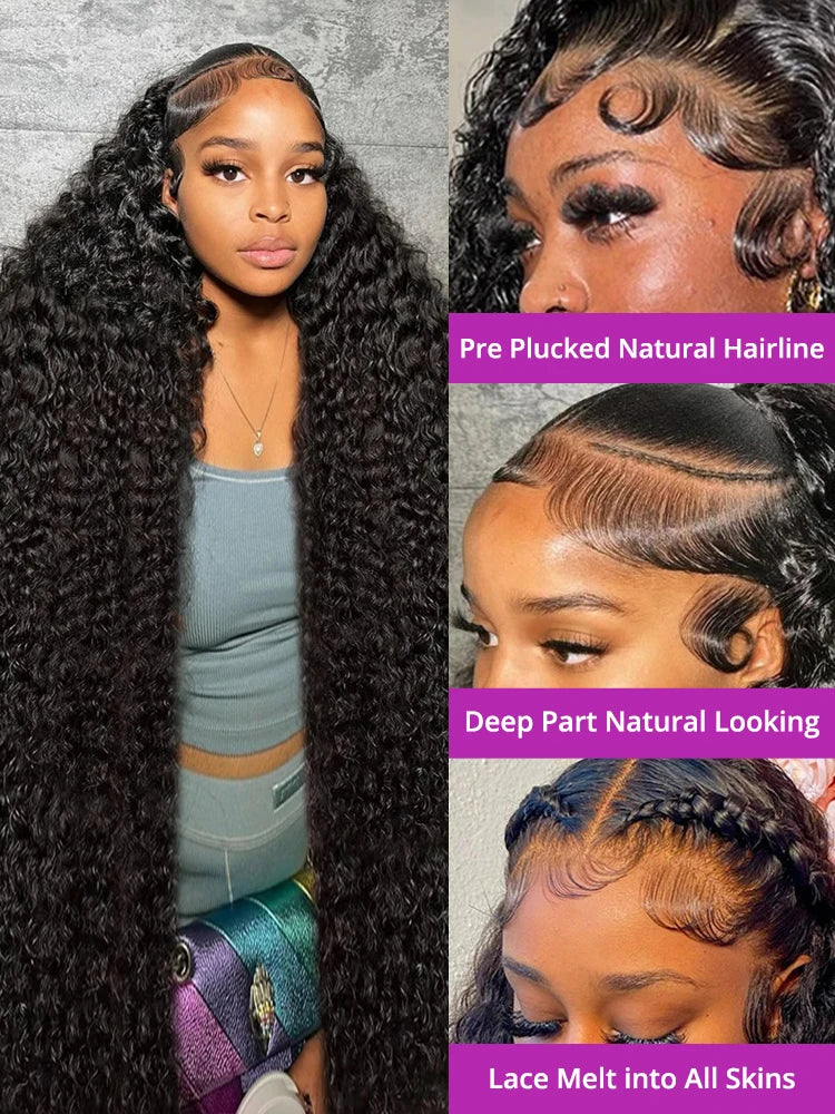 High Density 250% 40 50 Inch Deep Wave 13x6 HD Lace Front Human Hair Wig Loose Water Wave Curly 13x4 Lace Frontal Wig Human Hair