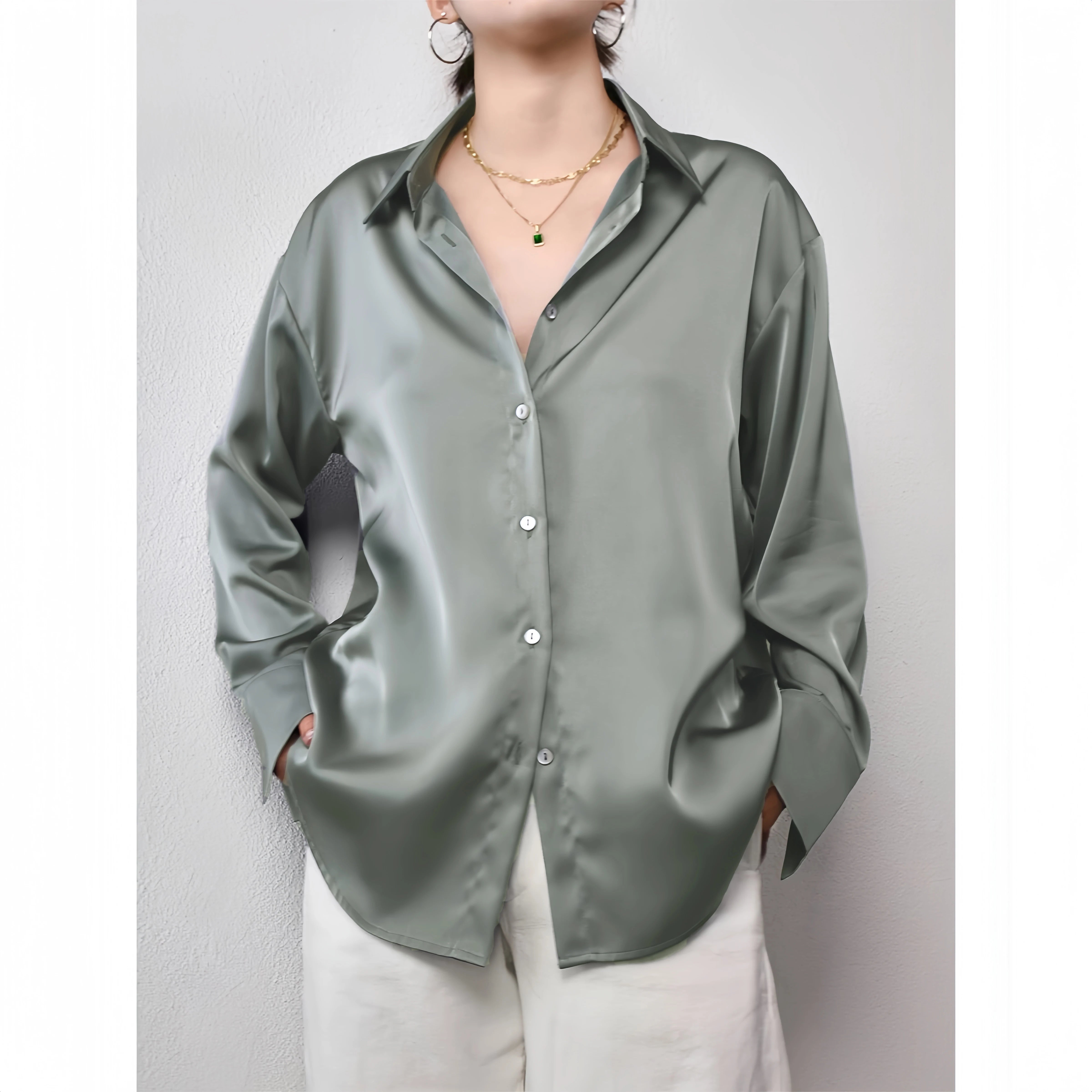 Korean Office Lady Trend Casual Shirt Elegant Blouses For Women Satin Multicolor Basic Slim Shirt Solid All-Match Top French New