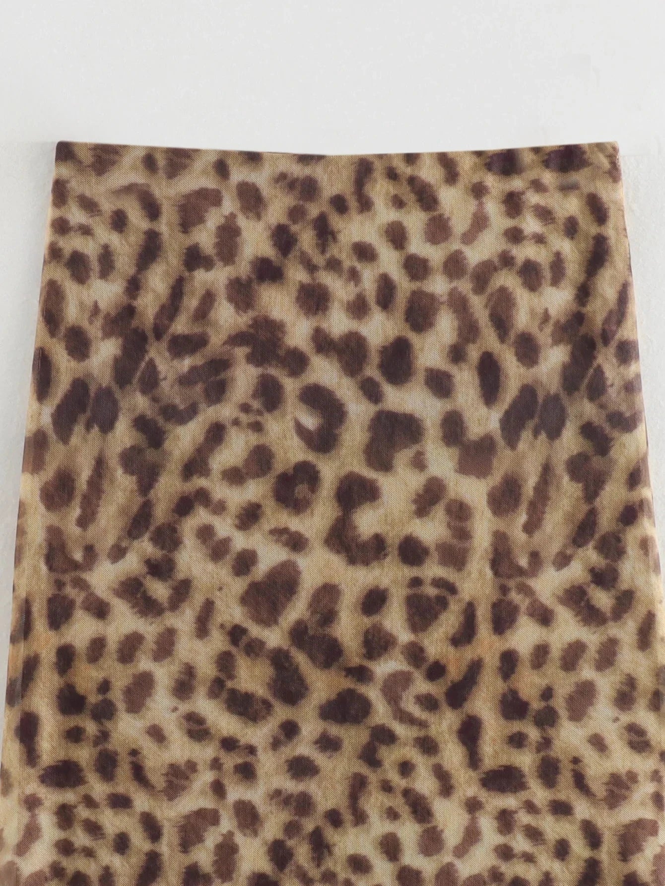 Women Leopard Tulle Midi Skirt 2024 Summer Fashion High Waist Elasticated Waistband Long Skirts Streetwear