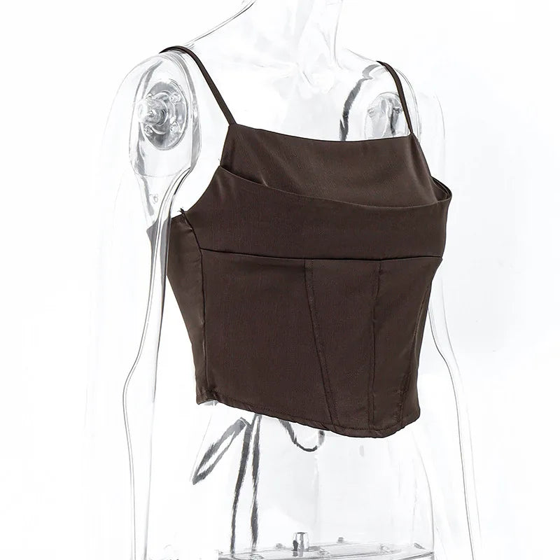 Spaghetti Strap Tank Top Sexy Backless Bandage Skinny Crop Tops 2023 Summer Elegant Lace Up Party Streetwear Women Camis