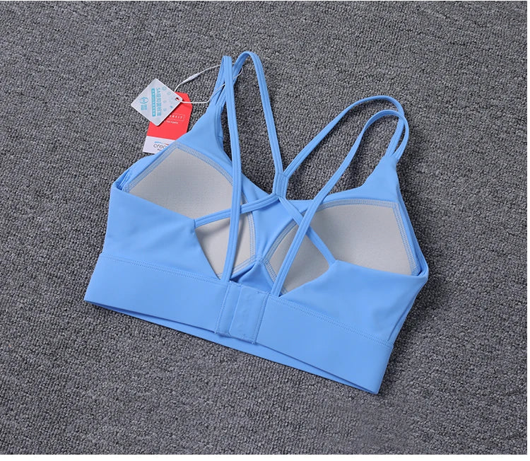 New Women's Sports Bra Padded Without Bones Cross Back Fitness Busty Underwear High Support Impact Running Gym Vest Yoga Bras