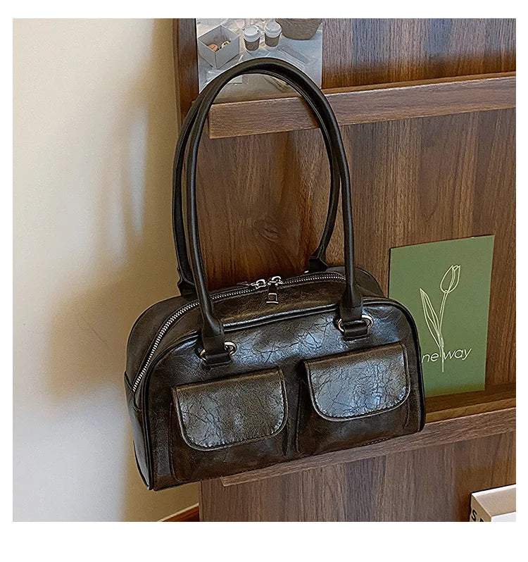 Retro Small Double Pockets Shoulder Bags for Women 2025 New Fashion Trend Designer Underarm Bag Female Handbags and Purses