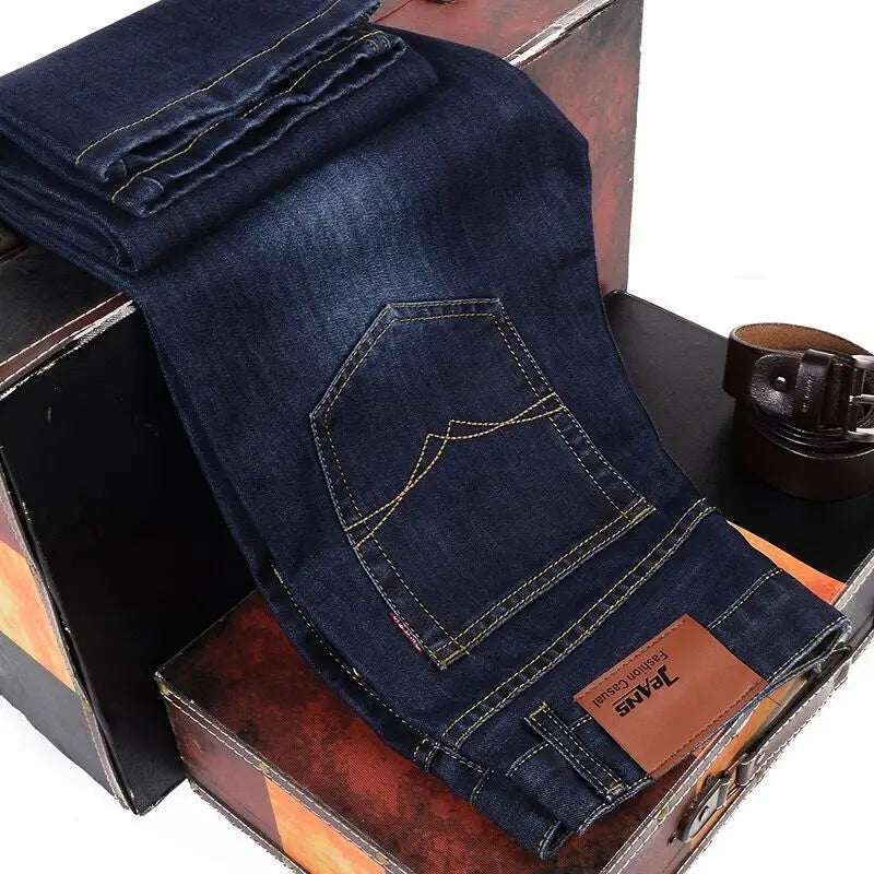 2025New Men Stretch Jeans Male Classic Elasticity Business jeans men fashion comfortable Solid slim straight long Denim pants