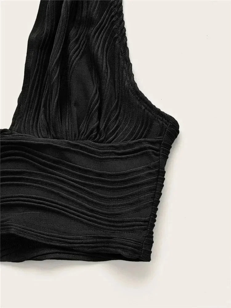 Solid White Backless Crop Halter Top Women Summer Y2K Club Grunge Clothes Deep V-neck Backless Sleeveless Tank Top Streetwear