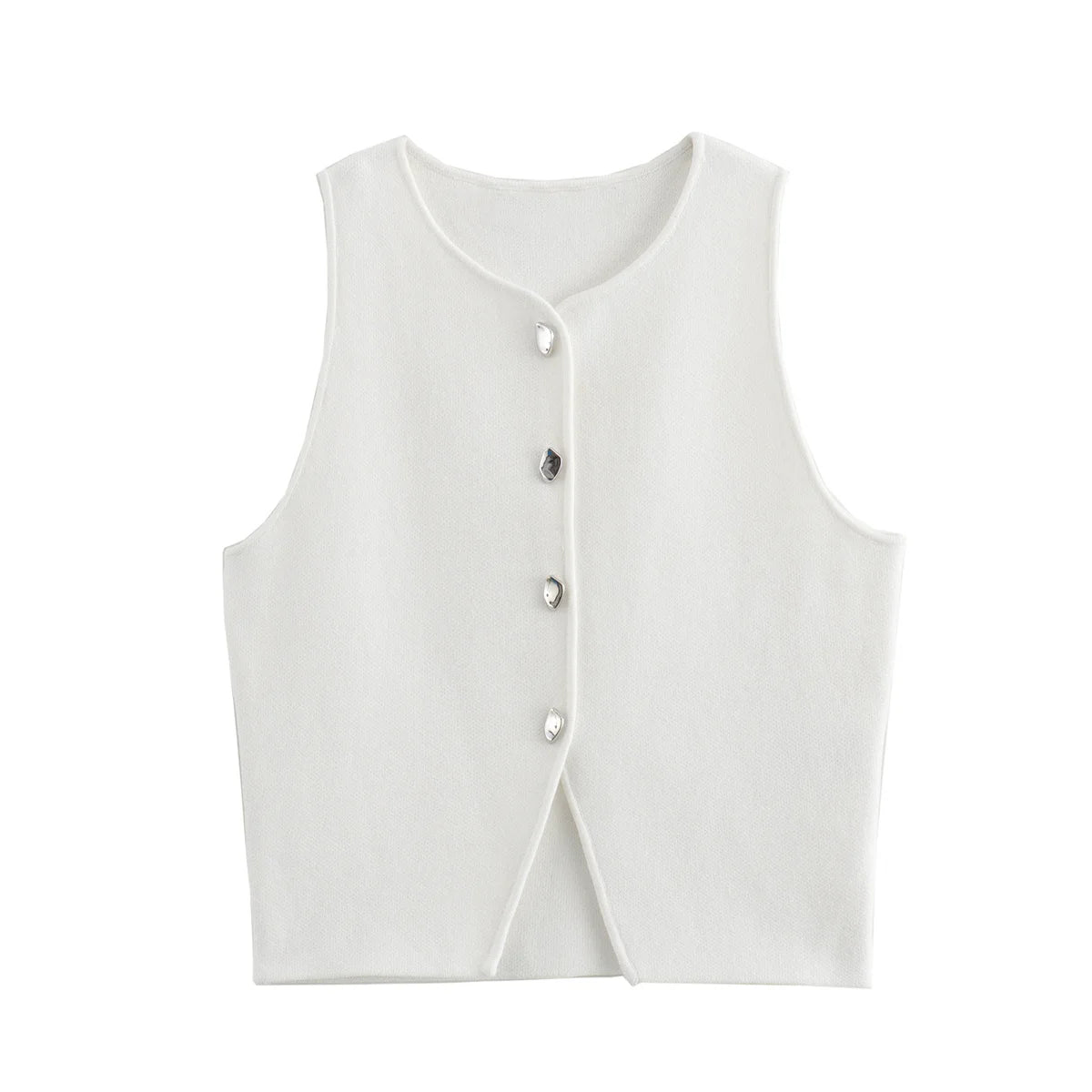 TRAF White Knit Crop Top Women Button Short Tops Woman 2024 Summer Tanks Camis Tops for Women Streetwear Vest Tank Top Female
