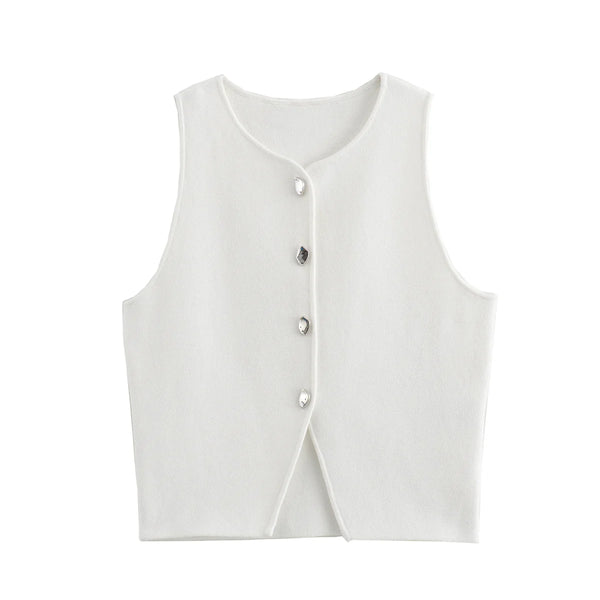 TRAF White Knit Crop Top Women Button Short Tops Woman 2024 Summer Tanks Camis Tops for Women Streetwear Vest Tank Top Female
