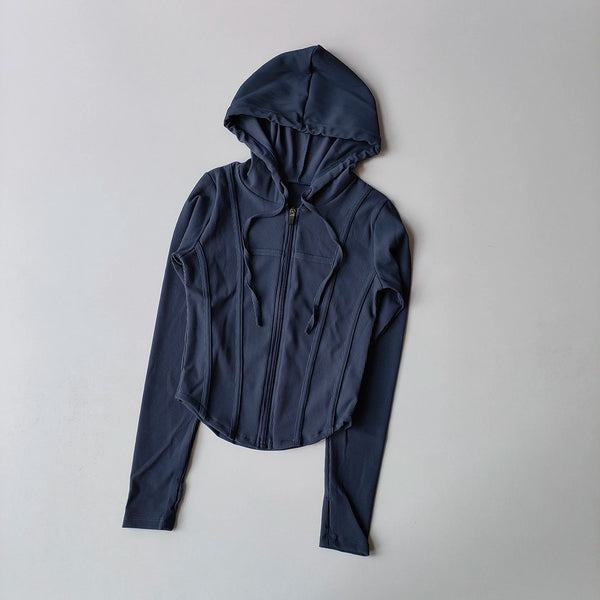 Women's Fitness Coat Hooded Cardigan Tight Quick-dry Sports Jacket Running Training Shirt Yoga Clothes Long Sleeve Sport Jacke