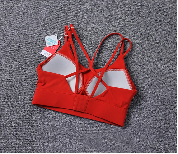 New Women's Sports Bra Padded Without Bones Cross Back Fitness Busty Underwear High Support Impact Running Gym Vest Yoga Bras