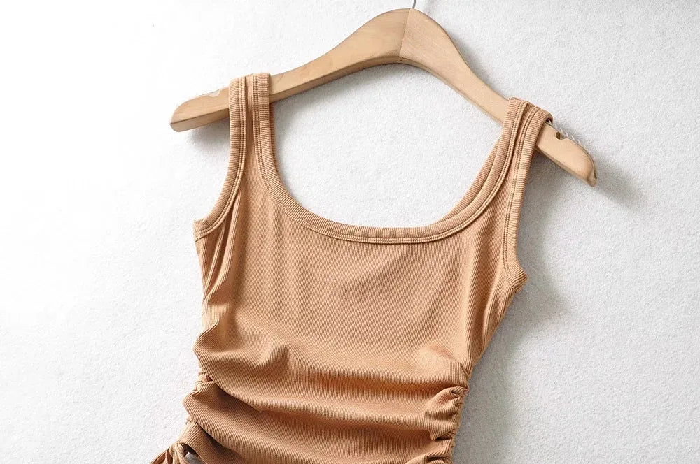 New Arrival Girls Casual Solid Colour Two Side Drawstring Vest Folds Shirring Sexy Tank&Camis