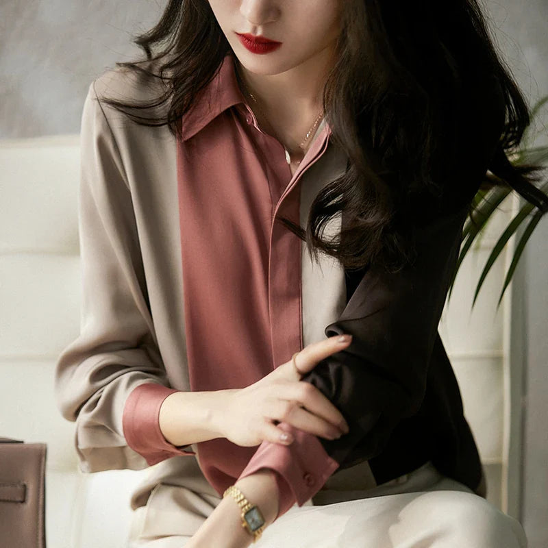 Women Satin Button Blouse