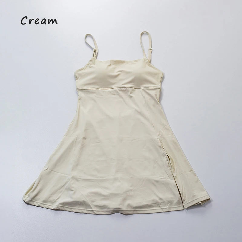 QINACTIVE Women's sports beautiful back dress Removable chest cushion cushion breathable outdoor yoga tennis skirt