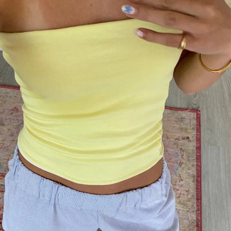 Women Cropped Tube Tops Strapless Off Shoulder Backless Short Tank Summer Party Club Striped/Solid Mini Vest 2024 New