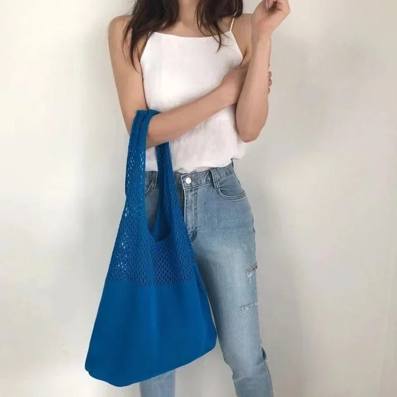 Designer Knitted Handbags Female Large Capacity Totes Women's Pack Summer Beach Bag Big Purses Casual Hollow Woven Shoulder Bags