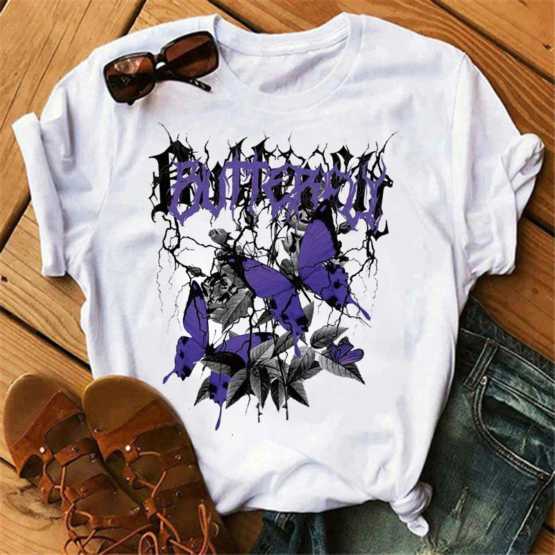 Butterfly Tree Print Harajuku Women's T-Shirt 