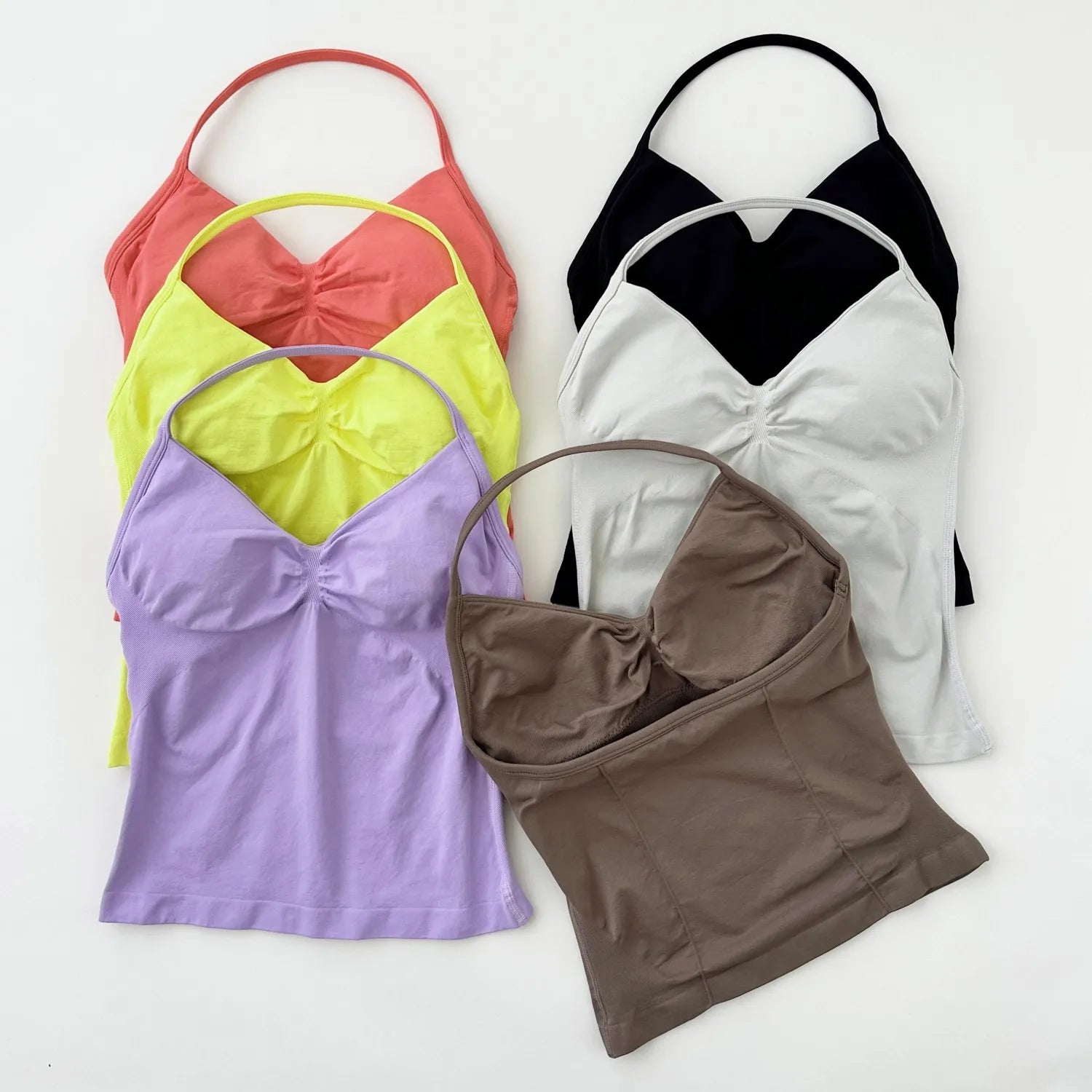 ARFTE Longline Strappy Gym Top Backless Gym Clothes Women Scrunch Built-in Bra With Removable Cups Yoga Tank Tops