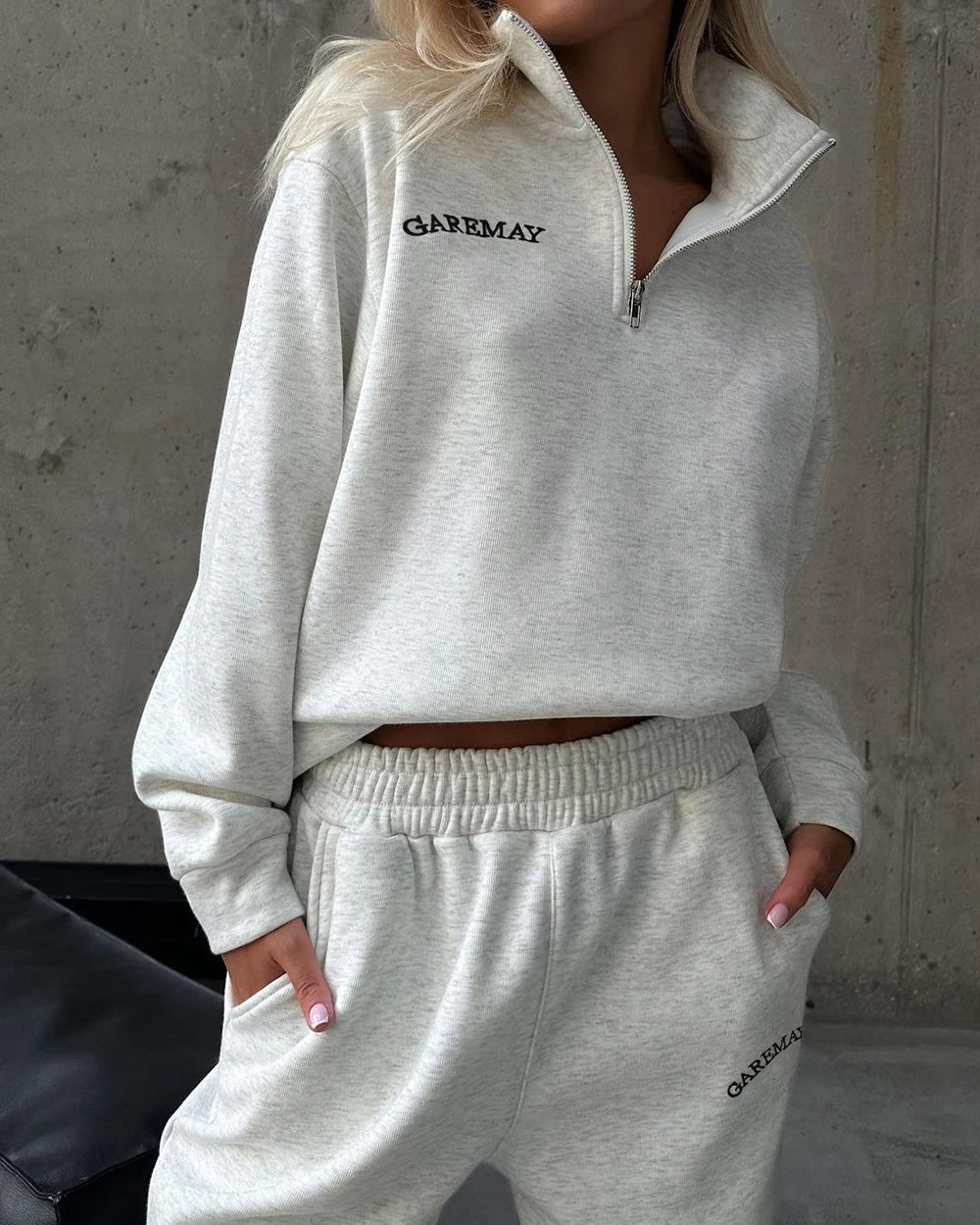 Autumn Women's Tracksuit with Zipper Cotton Oversize White Casual Two Piece Set Women  Classic Sports Trouser Suits for Women