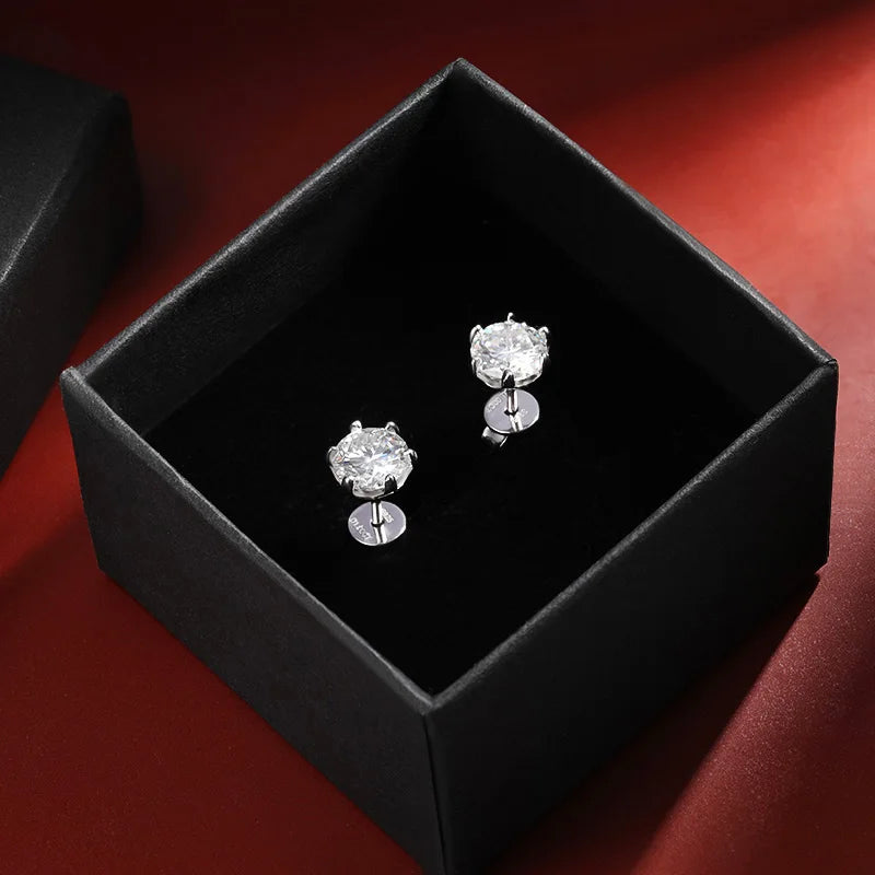 OEVAS 100% 925 Sterling Silver 0.2-2 Carat D Color Moissanite Diamond Stud Earrings For Women Sparkling Party Fine Jewelry Gifts