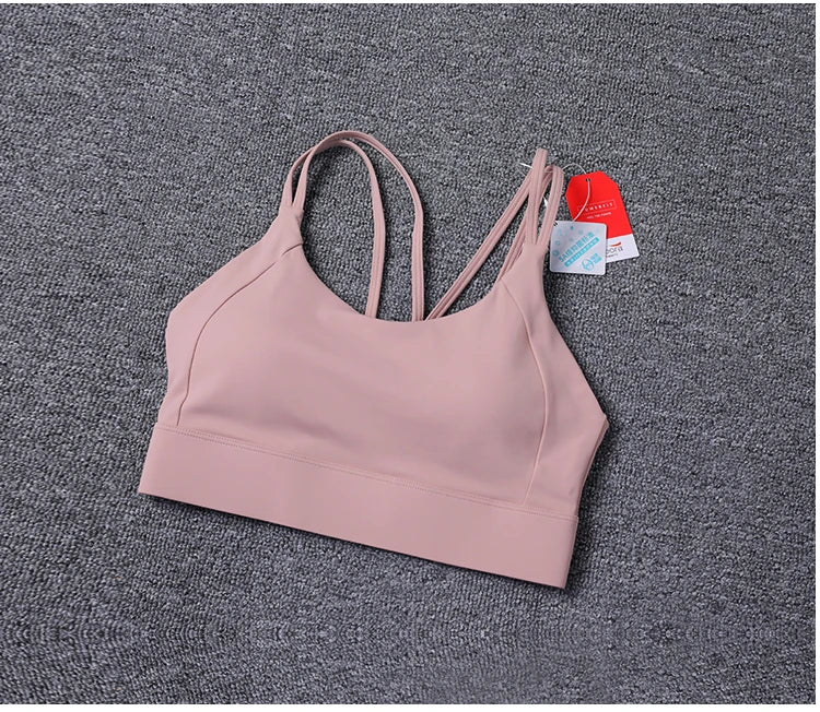 New Women's Sports Bra Padded Without Bones Cross Back Fitness Busty Underwear High Support Impact Running Gym Vest Yoga Bras