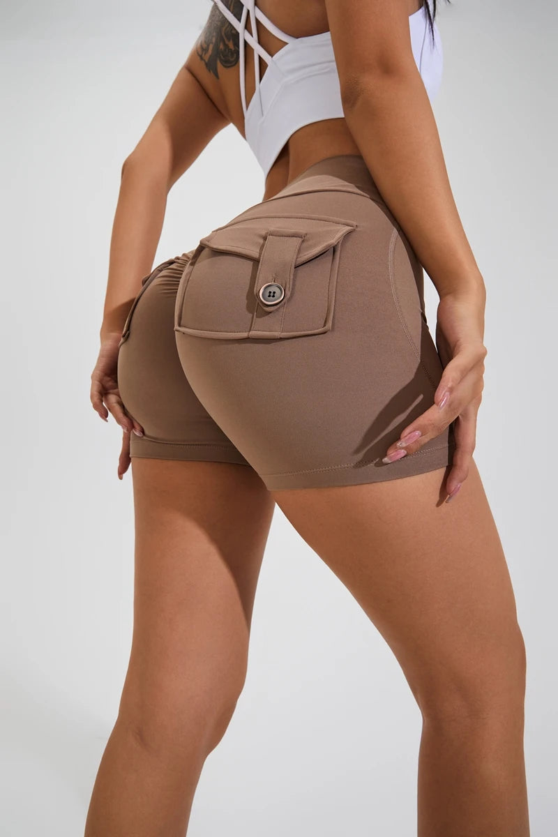 QINACTIVE Yoga Shorts for Women Pocket Scrunched Butt Gym Leggings High Waist Push Up Tights Sexy Booty Sports Shorts Fitness
