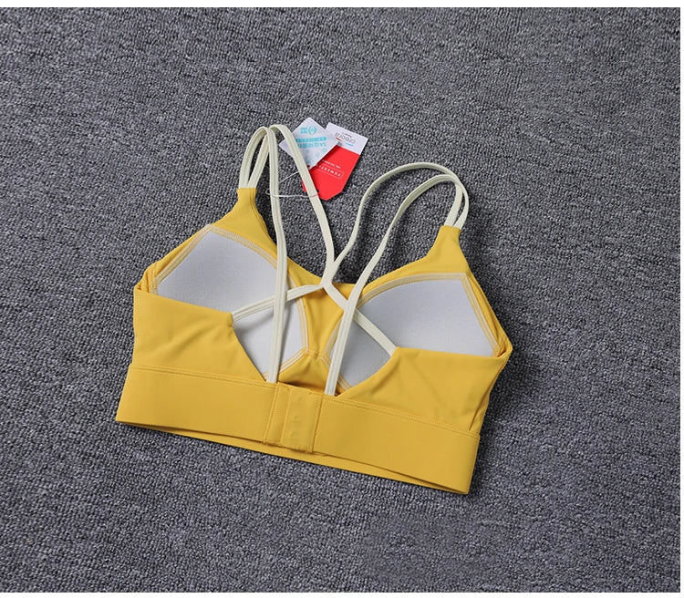 New Women's Sports Bra Padded Without Bones Cross Back Fitness Busty Underwear High Support Impact Running Gym Vest Yoga Bras