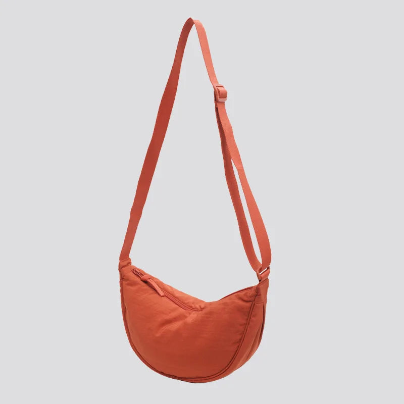 Solid Color Women's Portable Shoulder Bag Simple Female Nylon Cloth Padded Crossbody Bags Travel Purse Handbags Messenger Bag