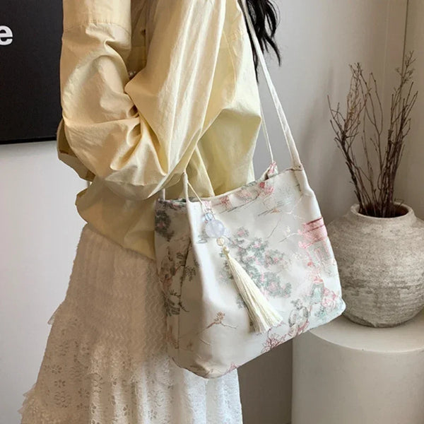 New Chinese Style Retro Bag 2025 New Models Silk Jacquard Fashionable Minimalist Bag Single Shoulder Diagonal Cross Women's Bag
