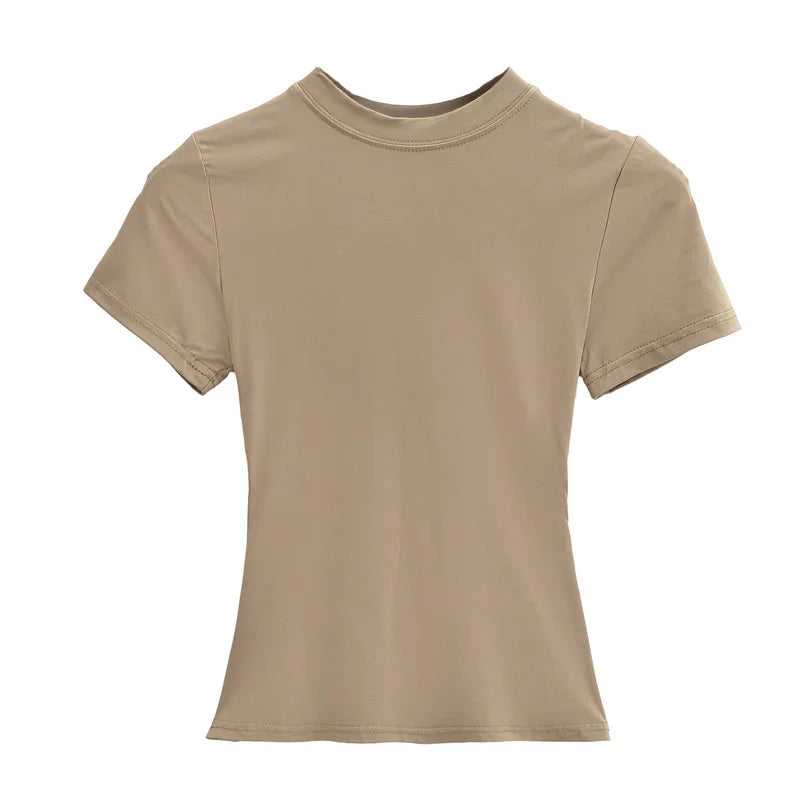 2025 New High Quality Casual T shirt Sexy Slim Short Sleeves Fashion Trend Solid Women Clothing y2k Tops