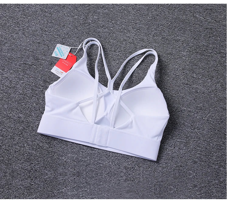 New Women's Sports Bra Padded Without Bones Cross Back Fitness Busty Underwear High Support Impact Running Gym Vest Yoga Bras