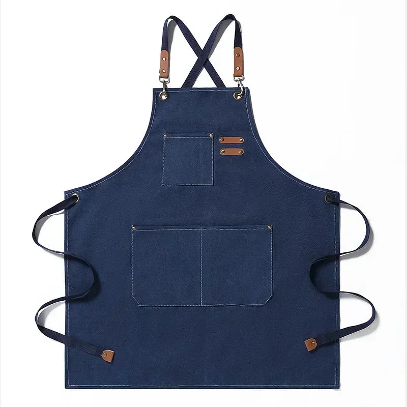 New Fashion Canvas Kitchen Aprons For Woman Men Chef Work Apron For Grill Restaurant Bar Shop Cafes Beauty Nails Studios Uniform