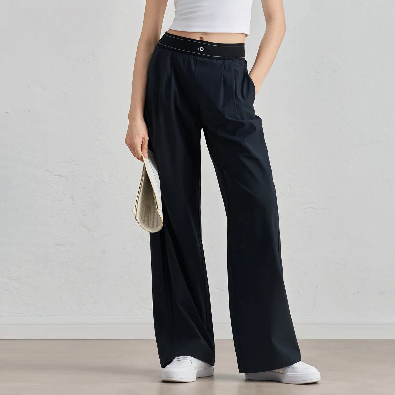 New Sports Yoga Wide Leg Pants Women Summer Elastic Waist Quick Drying Straight Pants Fitness Casual Solid Black Trousers Female