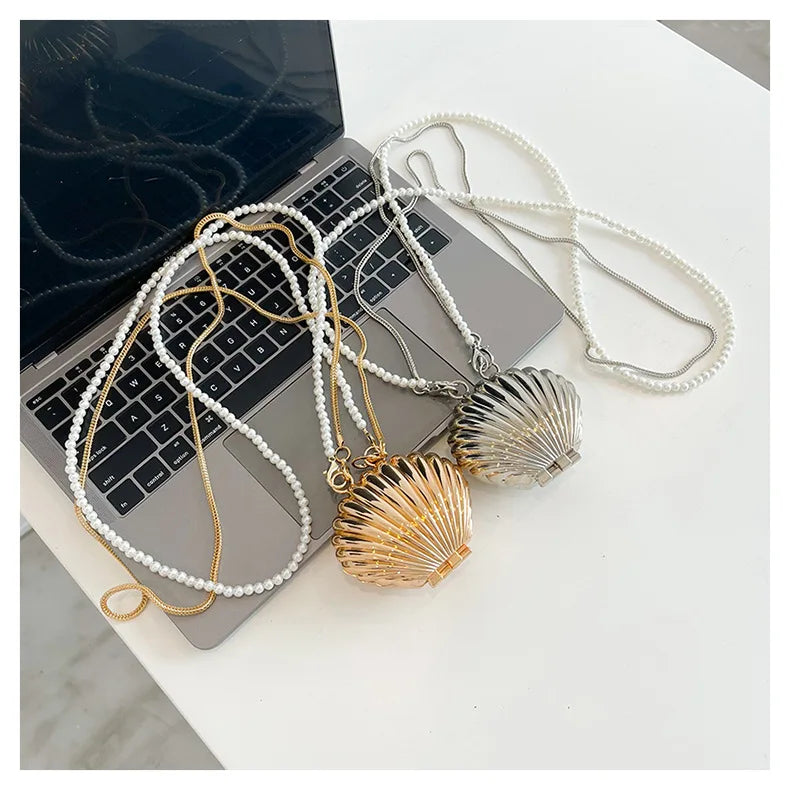 2025 New Summer Lipstick Bags for Women Fashion Pearl Mini Purse Crossbody Bag High Quality Gold Shell Bag Designer Shoulder Bag