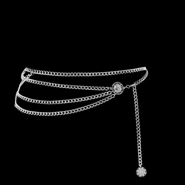 Women Fashion Belt Hip High Waist Gold Silver Narrow Metal Chain Chunky Fringes Crystal Diamond Waist Chain Corset Chain Belt