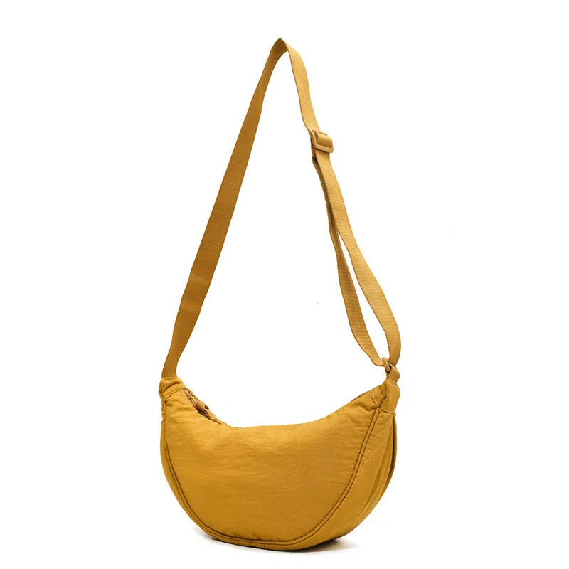 Solid Color Women's Portable Shoulder Bag Simple Female Nylon Cloth Padded Crossbody Bags Travel Purse Handbags Messenger Bag
