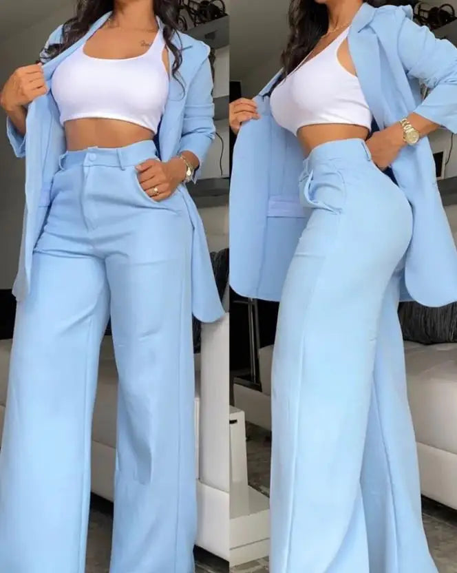 Women's Urban Suits 2025 Spring/Summer Latest Elegant Notched Collar Blazer Long sleeved Coat&Pocket Design Button Pants Set
