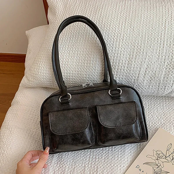 Retro Small Double Pockets Shoulder Bags for Women 2025 New Fashion Trend Designer Underarm Bag Female Handbags and Purses
