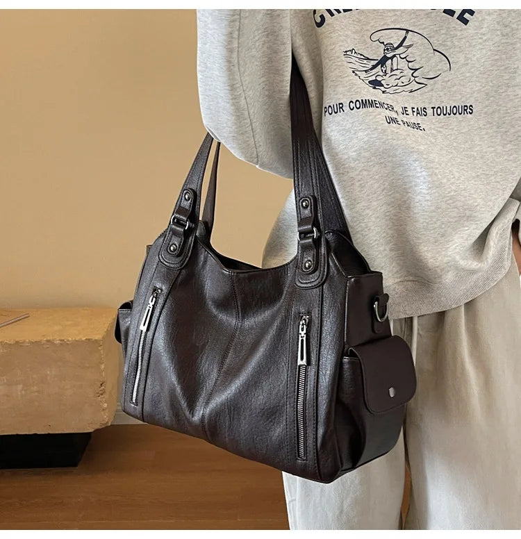 Soft Interior Compartment Shoulder Bags 2025 High Quality Contrasting Colors Bags for Women Fashion Zipper Pu Women's Handbags