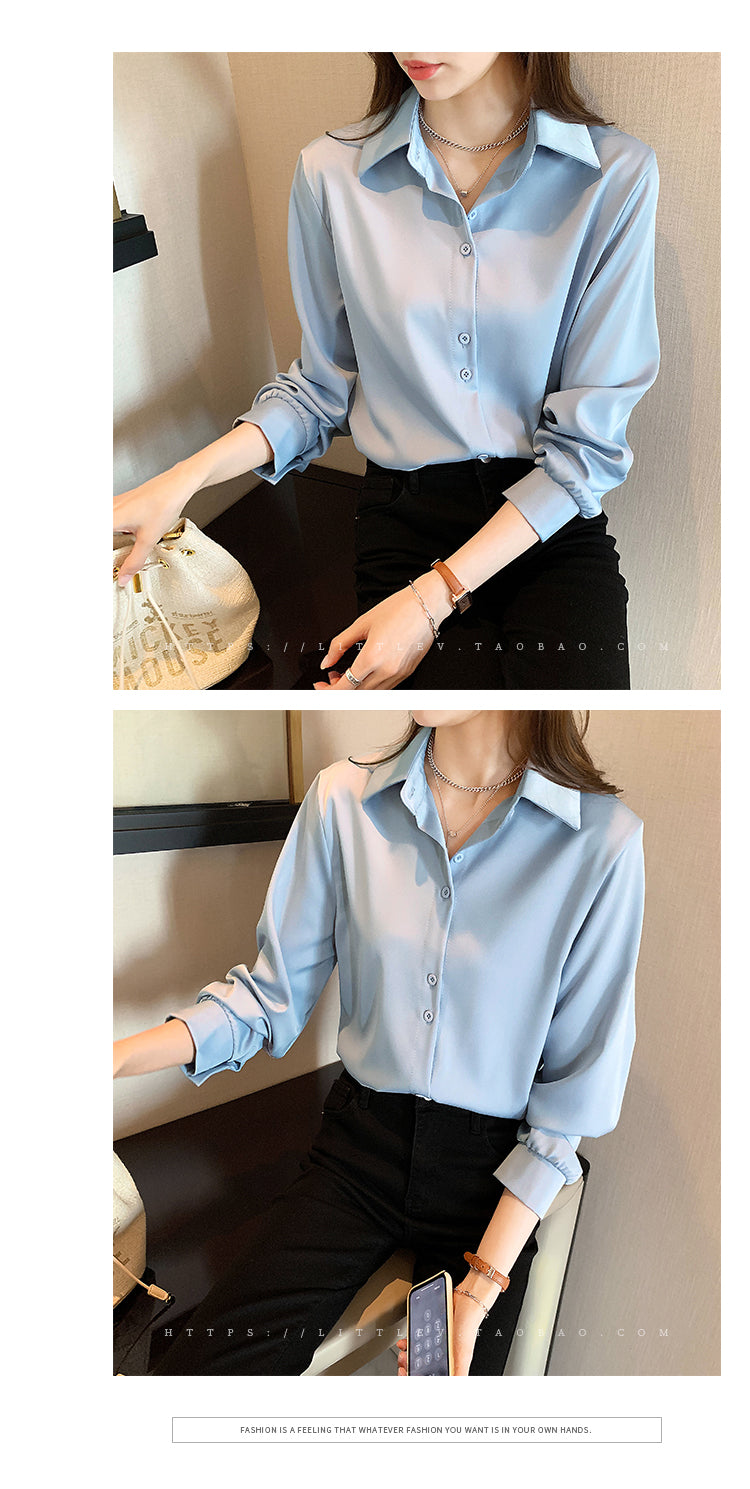 Spring Autumn Casual Chiffon Shirt Women Office Lady Shirts Fashion Female Long Sleeve Loose Solid Blouse Tops  S-4XL
